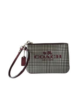 Coach Peyton Plaid Wristlet with Burgundy Accents